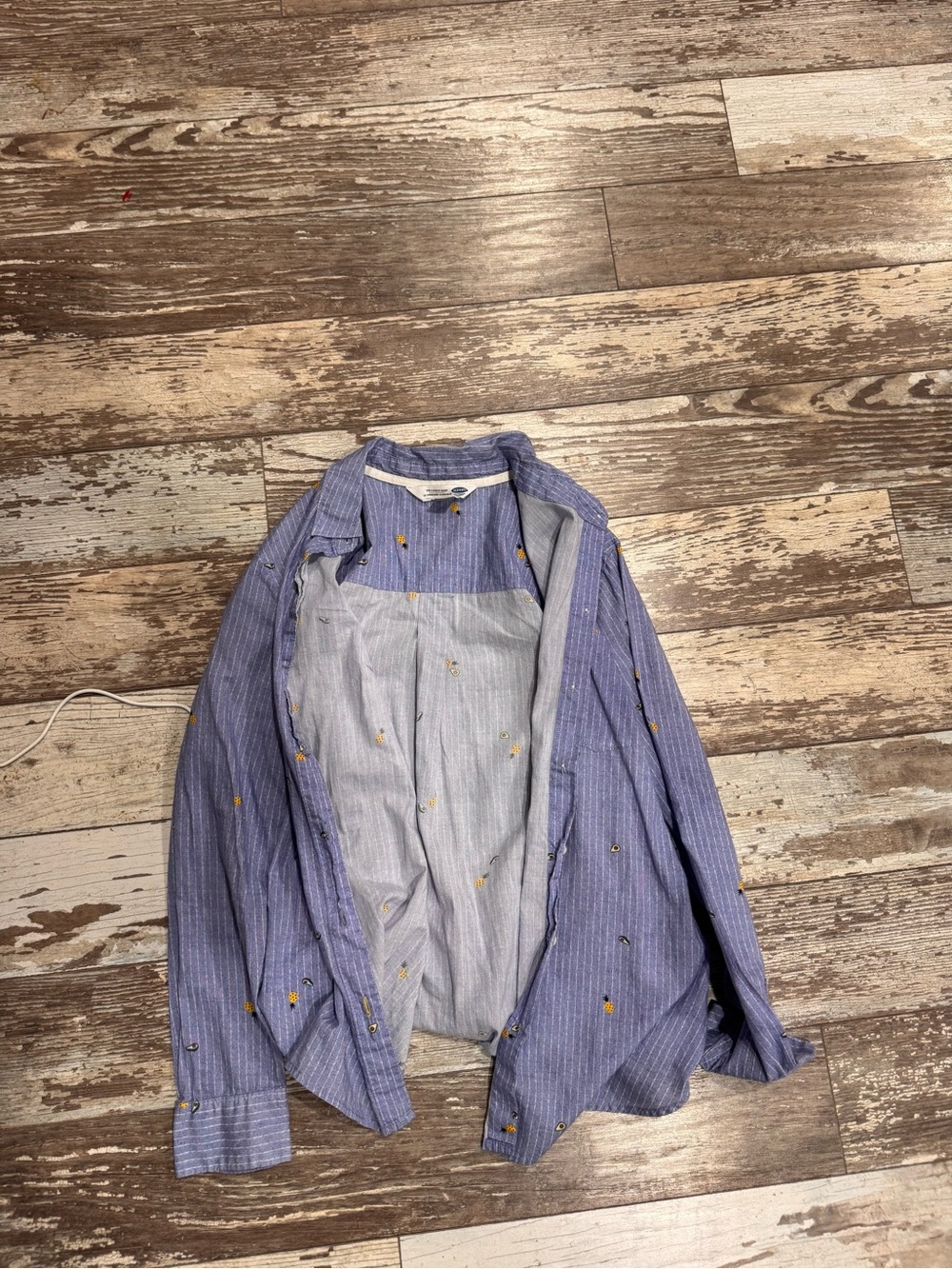 Old Navy Blue Pinstripe Lightweight Shirt Jacket with Embroidered Detail